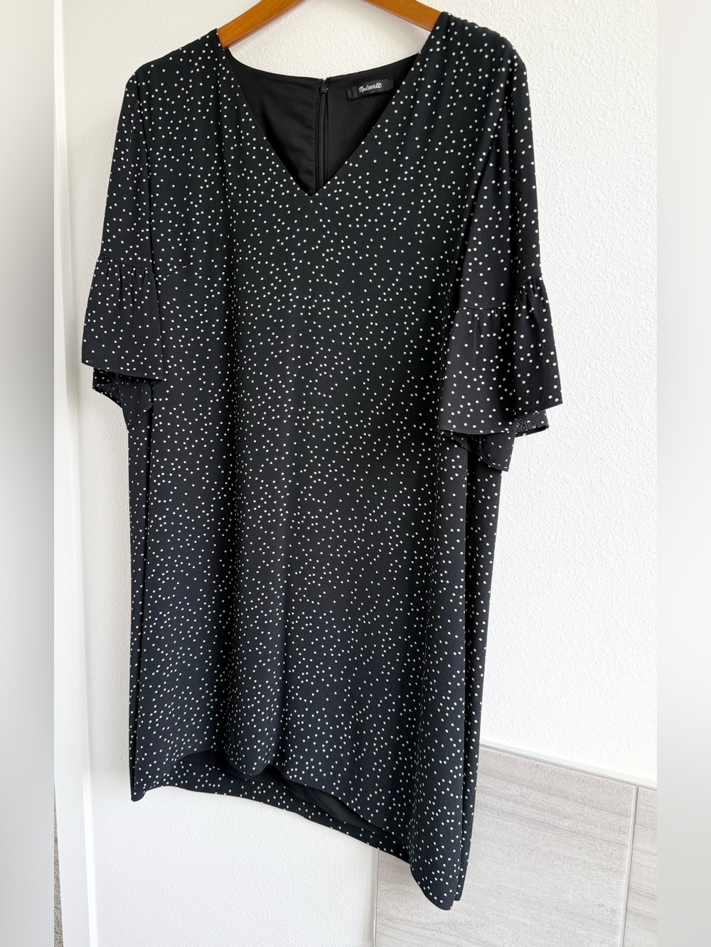 MADEWELL V-Neck Flutter-Sleeve Polka Dot Dress (Fits Size 14)